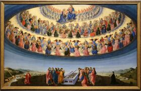 The Assumption of the Virgin by F. Botticini, 1475. Painting resplendent of the Way via the 'Negative'